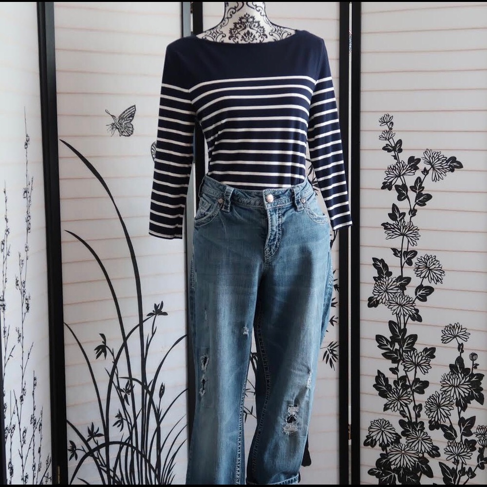 Silver Distressed Straight Legged Jeans